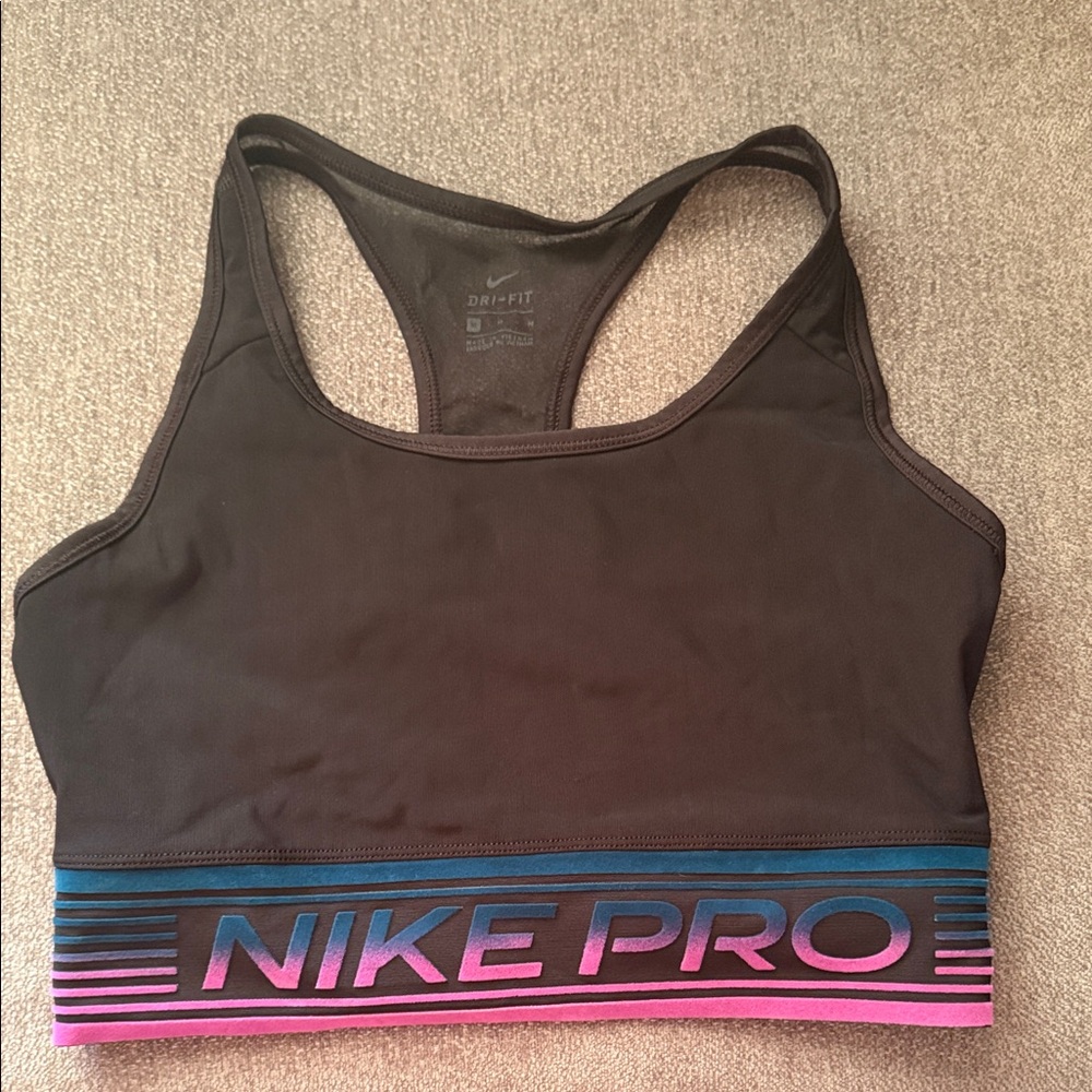 Nike Pro Sports Bra - Black with Pink and Blue Accents